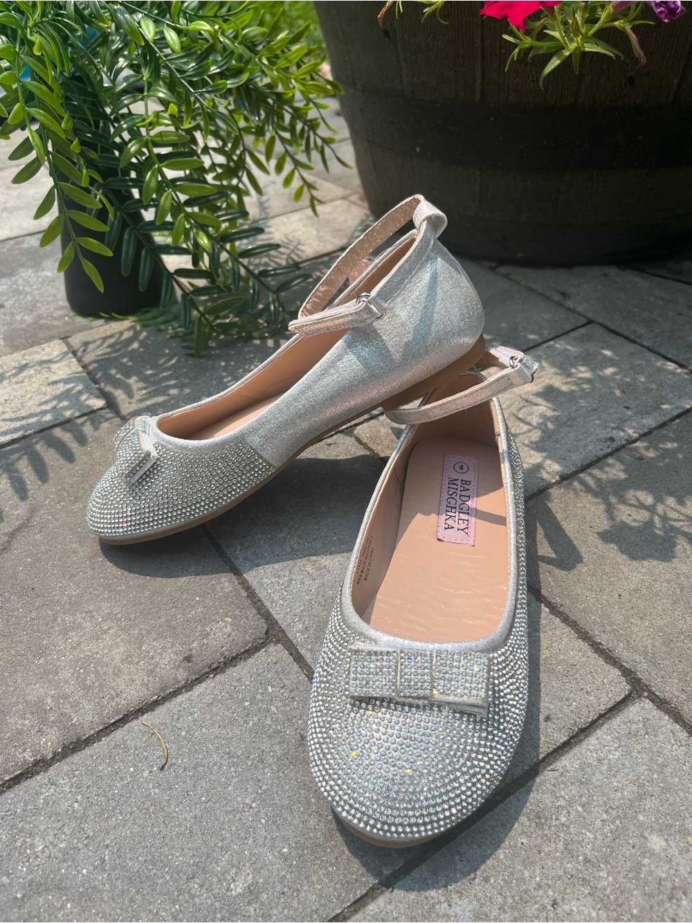 Badgley Mischka Silver Crystal Bow Mary Jane Flats